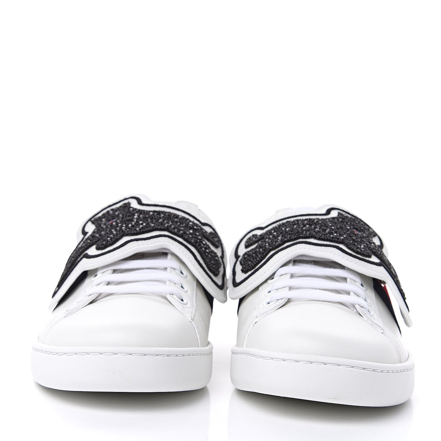 Calfskin Ayers Crystal Web Panther Embroidered Womens Ace Sneakers 39 White