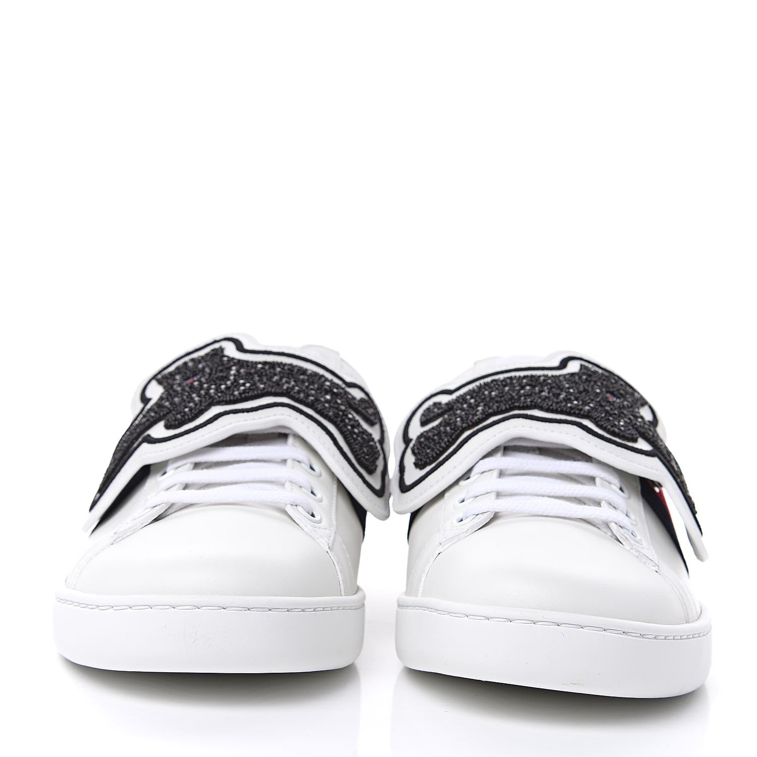 Gucci Calfskin Ayers Crystal Web Panther Embroidered Womens Ace Sneakers 39 White 2 of 10