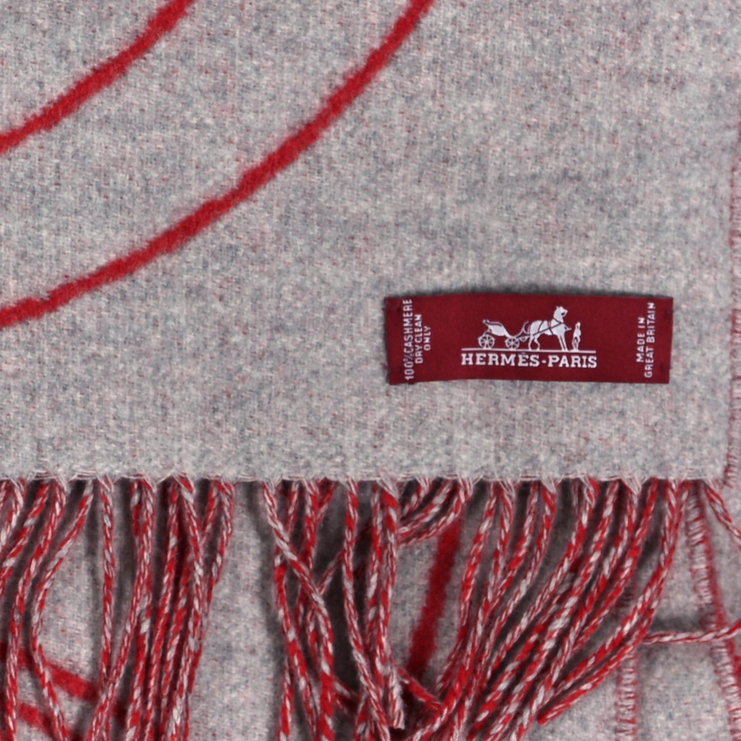 Cashmere Casaque Entrelacs Equestres Muffler Gris Clair Rouge Carmin