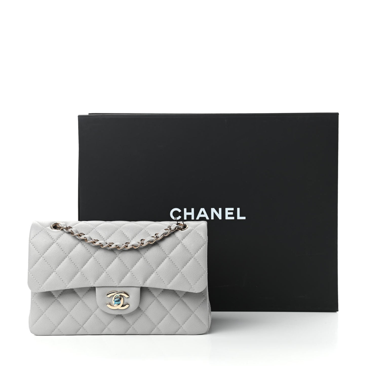 Caviar Quilted Small Double Flap Grey