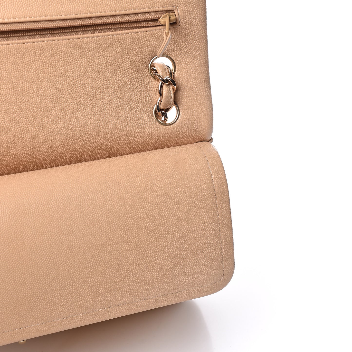 Caviar Quilted Jumbo Double Flap Light Beige