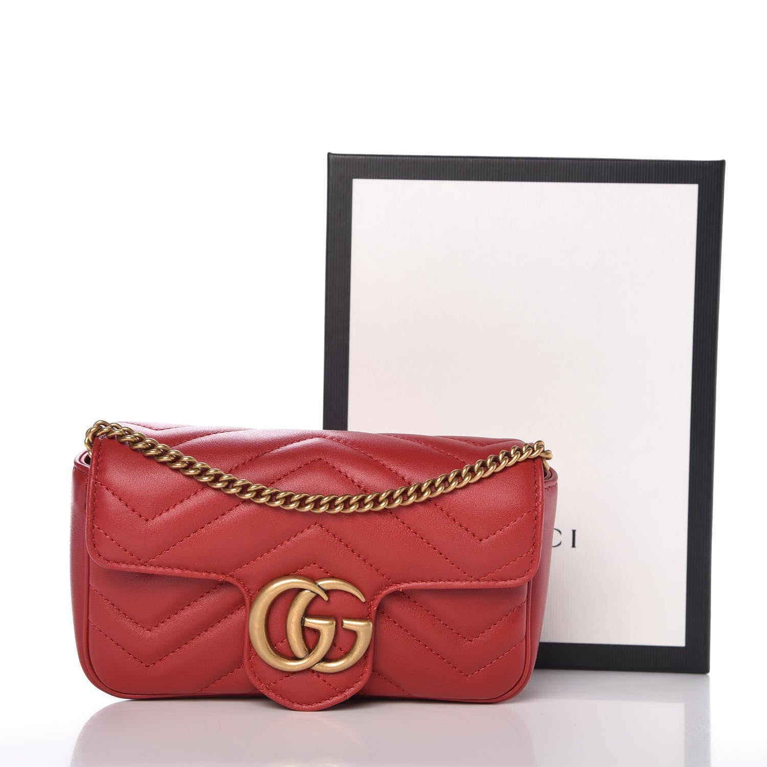 Gucci Calfskin Matelasse Super Mini GG Marmont Shoulder Bag Hibiscus Red 8 of 8