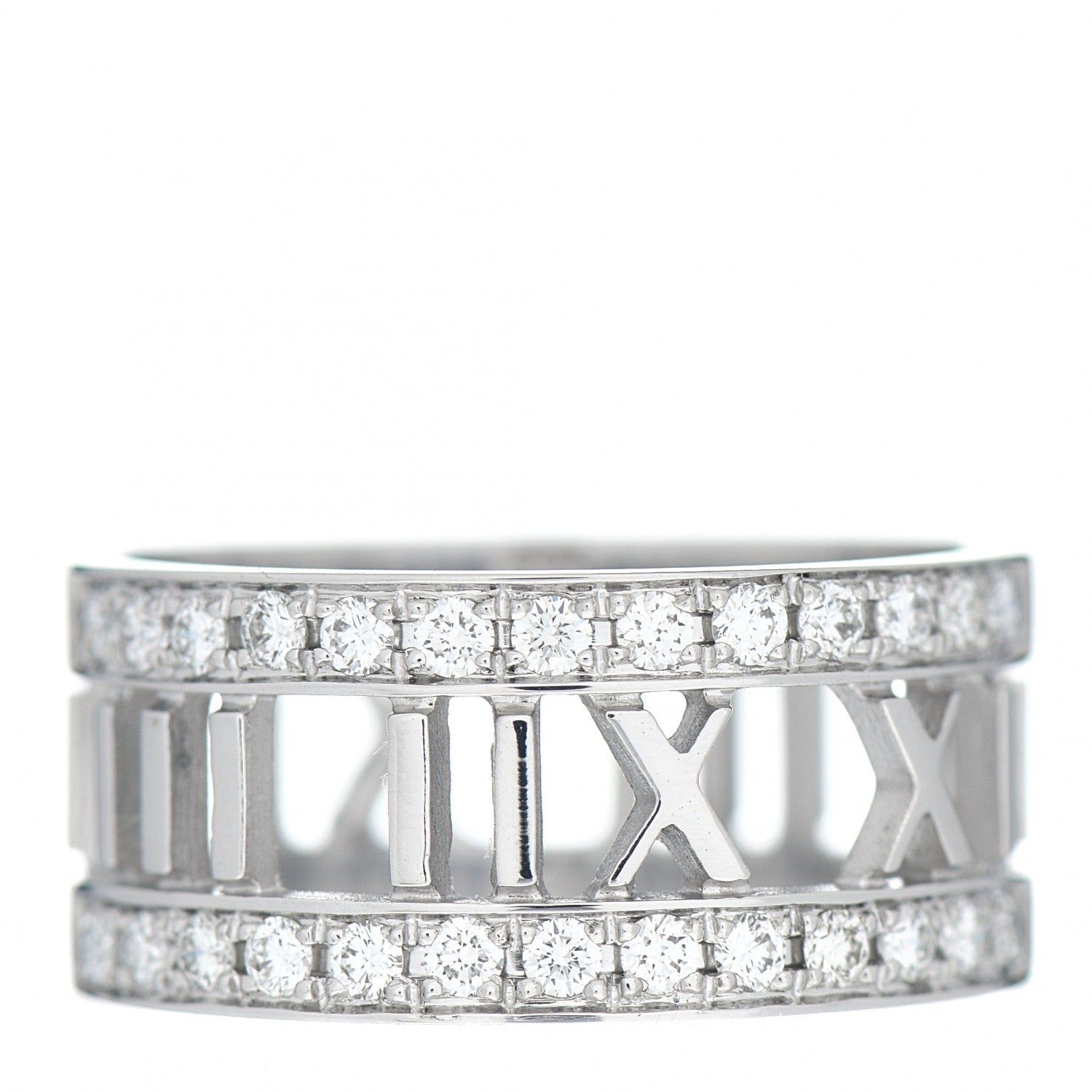 Tiffany 18K White Gold Diamond Wide Atlas Open Ring 56 7.5 1 of 5