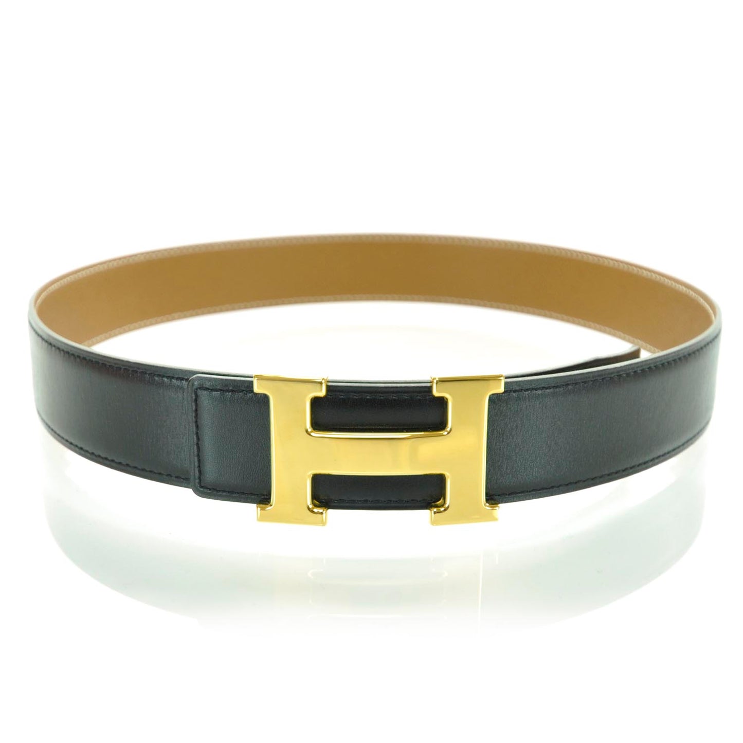 Box Epsom Leather Reversible H Belt 70 Noir Gold