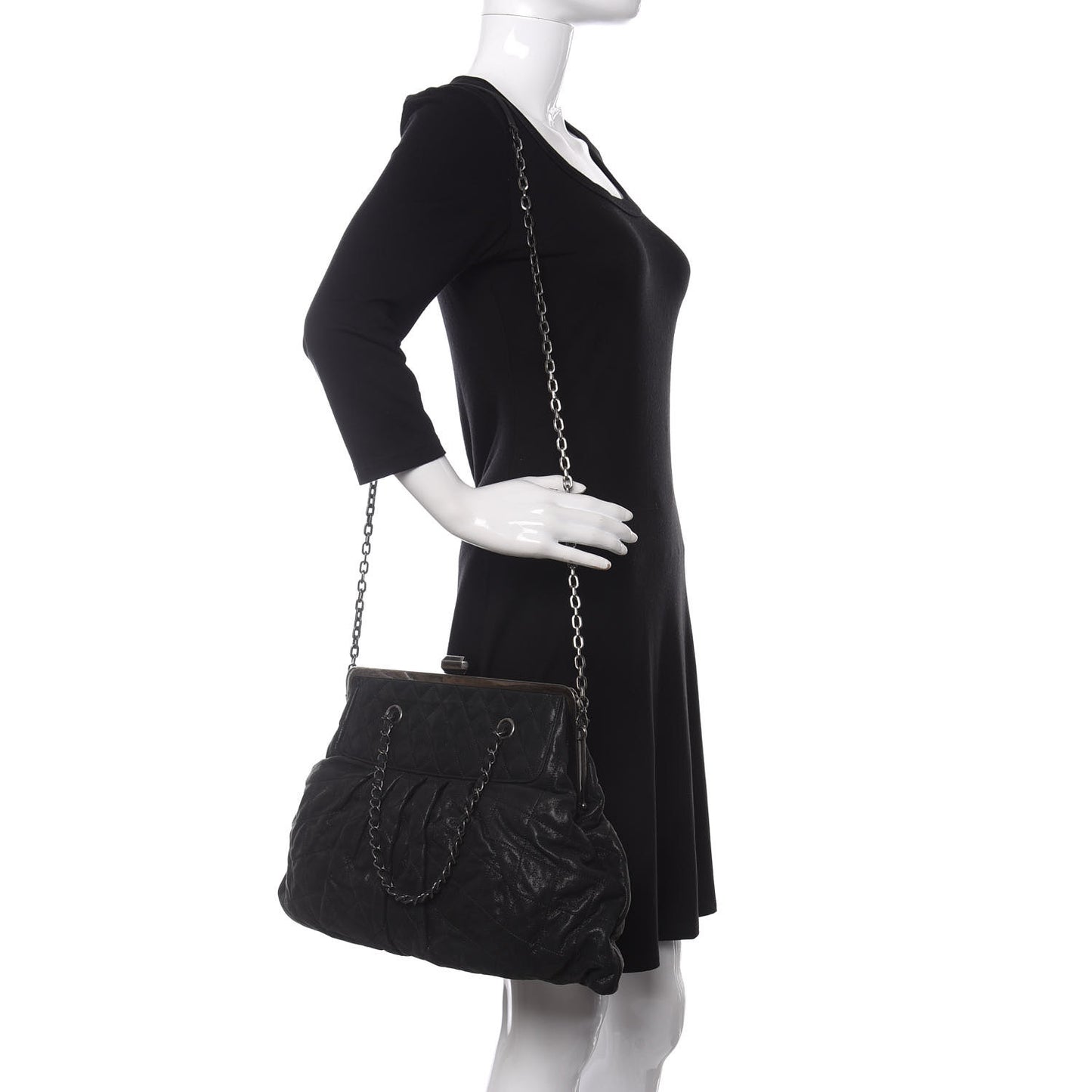 Iridescent Calfskin Chic Quilt Frame Tote Black