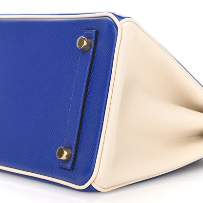Hermes Epsom Horseshoe Birkin 25 Bleu Electrique Craie 10 of 11