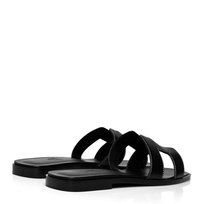Hermes Box Calfskin Oran Sandals 37 Black 4 of 8