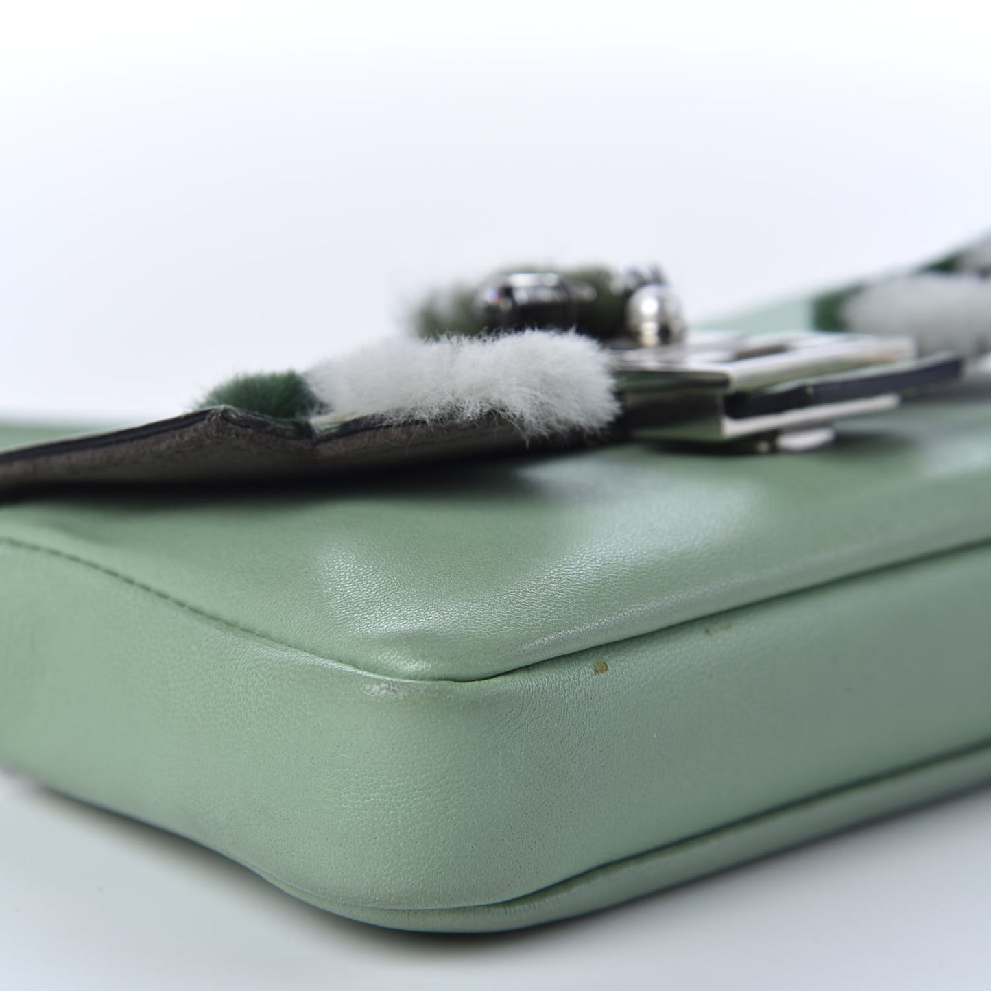 Nappa Rabbit Fox Fur Micro Buggie Baguette Verde Acqua