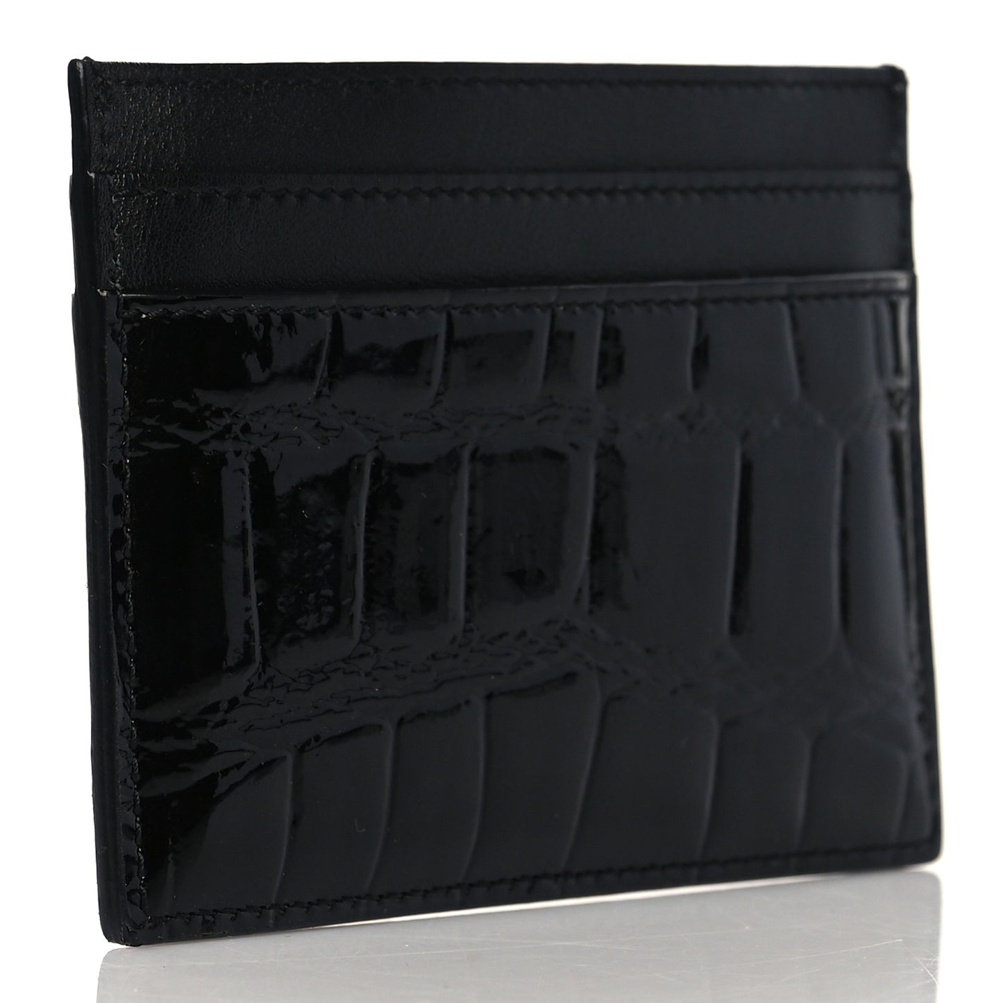 Calfskin Crocodile Embossed Monogram Patent Cassandre Credit Card Case Black