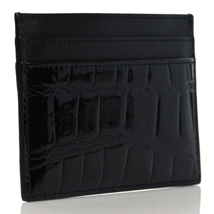 Saint Laurent Calfskin Crocodile Embossed Monogram Patent Cassandre Credit Card Case Black 3 of 9
