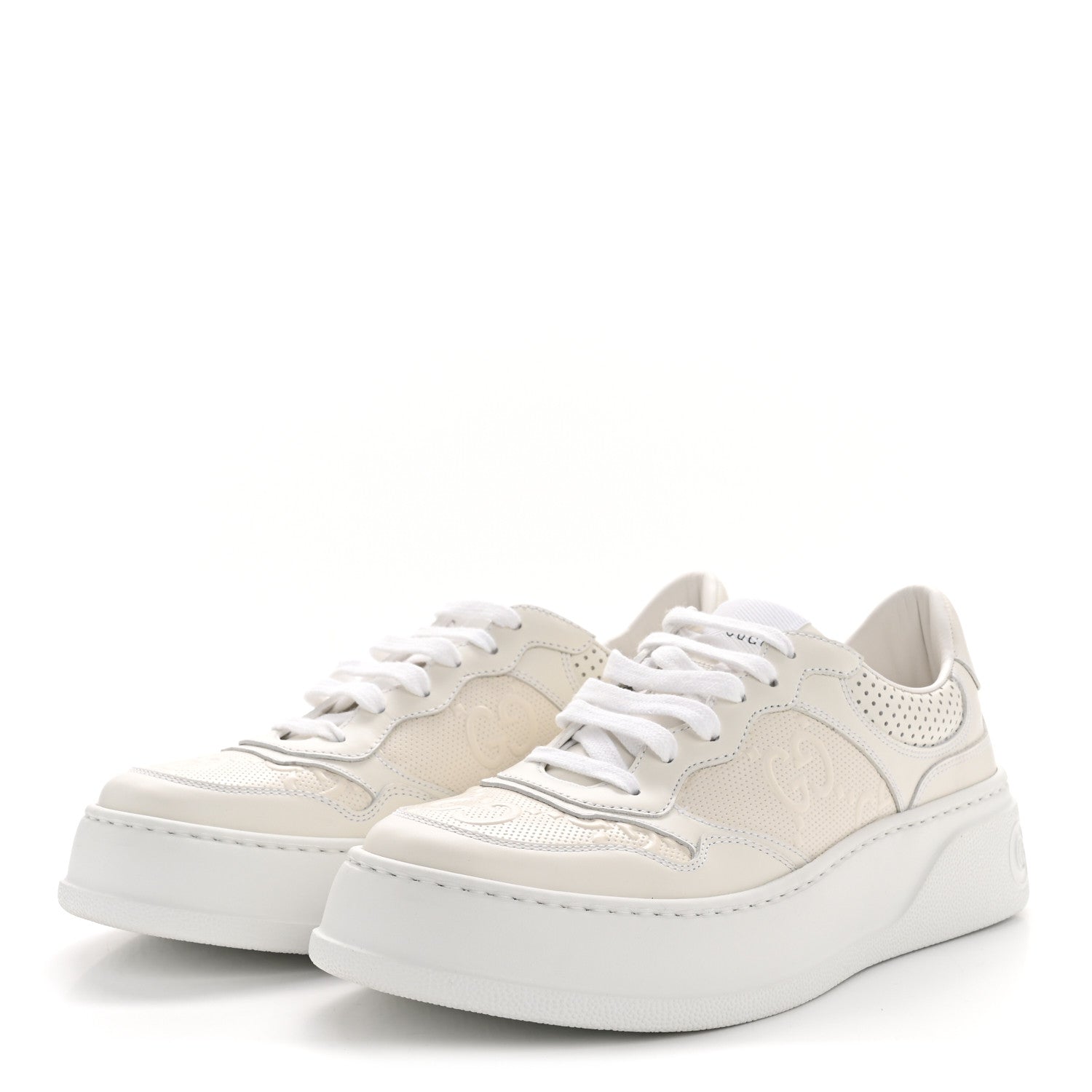 Gucci Calfskin GG Tennis Embossed Perforated Womens Platform 55mm Sneakers 40 Great White 4 of 9