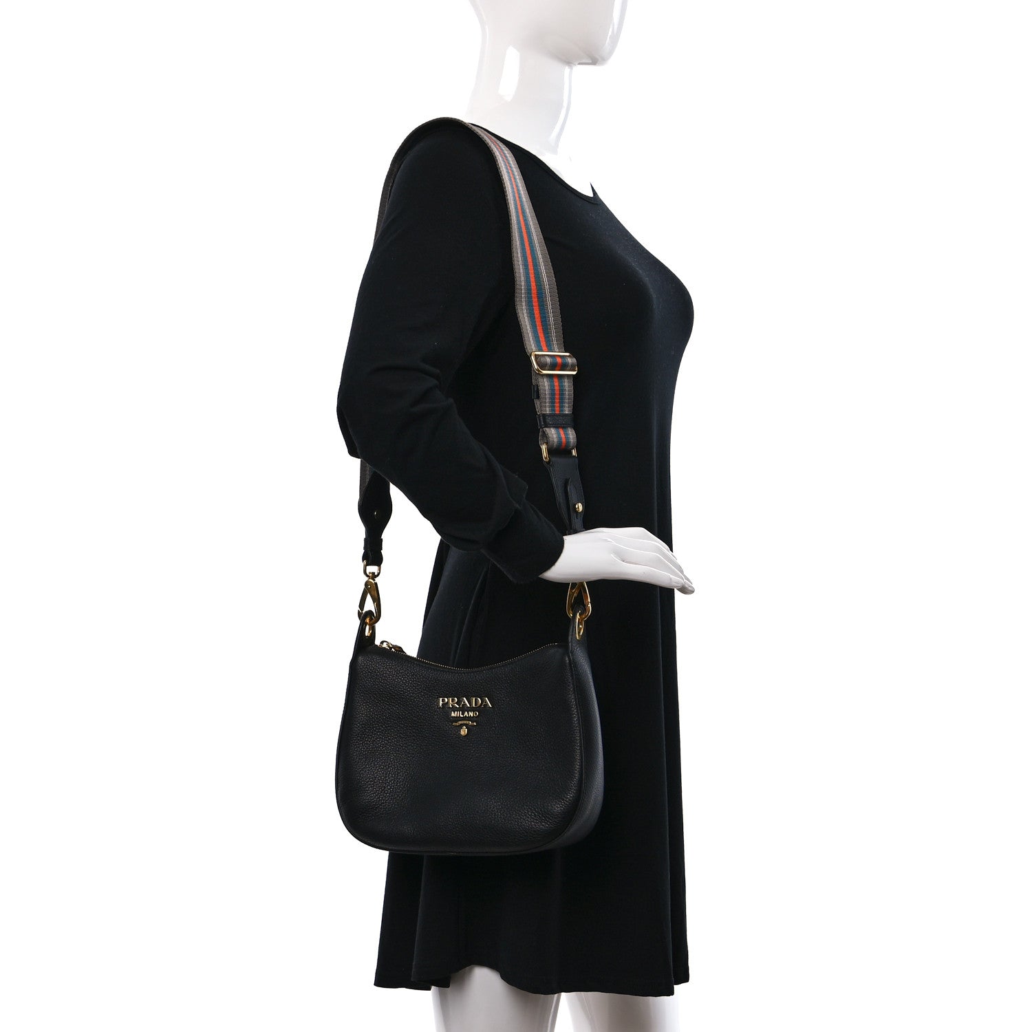 Prada Vitello Phenix Small Zippered Messenger Hobo Black 3 of 8