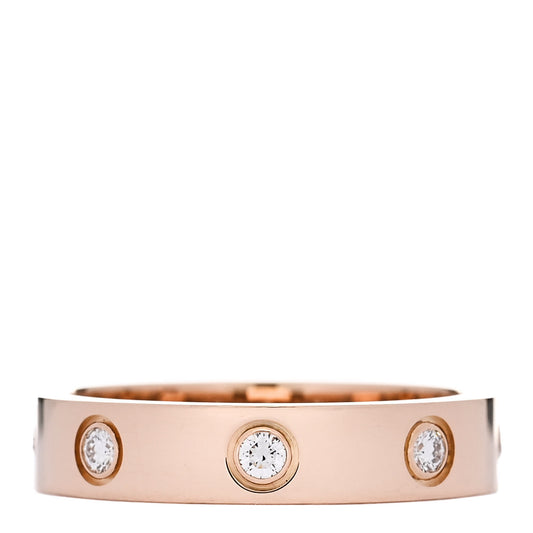 18K Pink Gold 8 Diamond 4mm LOVE Wedding Band Ring 51 5.75