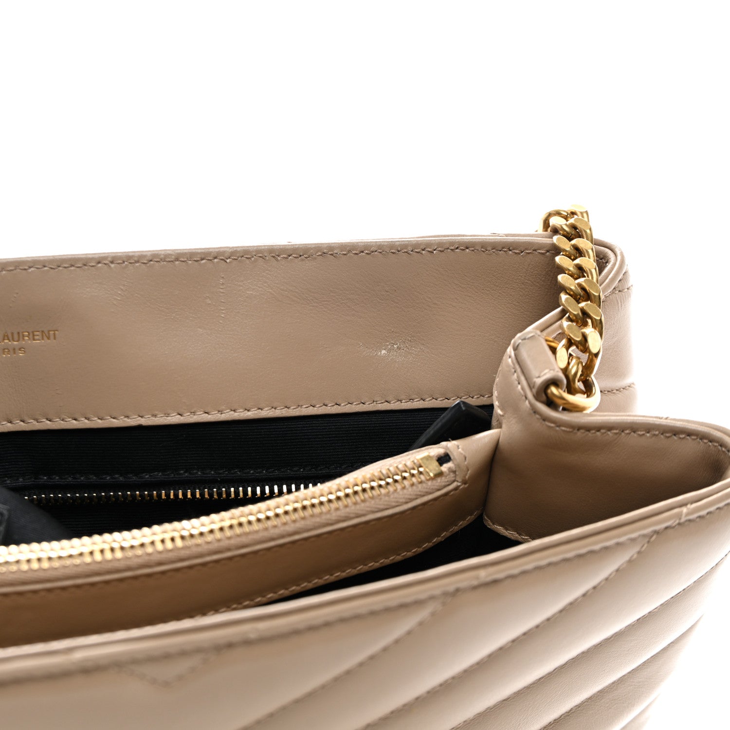 Saint Laurent Calfskin Y Quilted Monogram Medium Loulou Chain Satchel Dark Beige 12 of 13