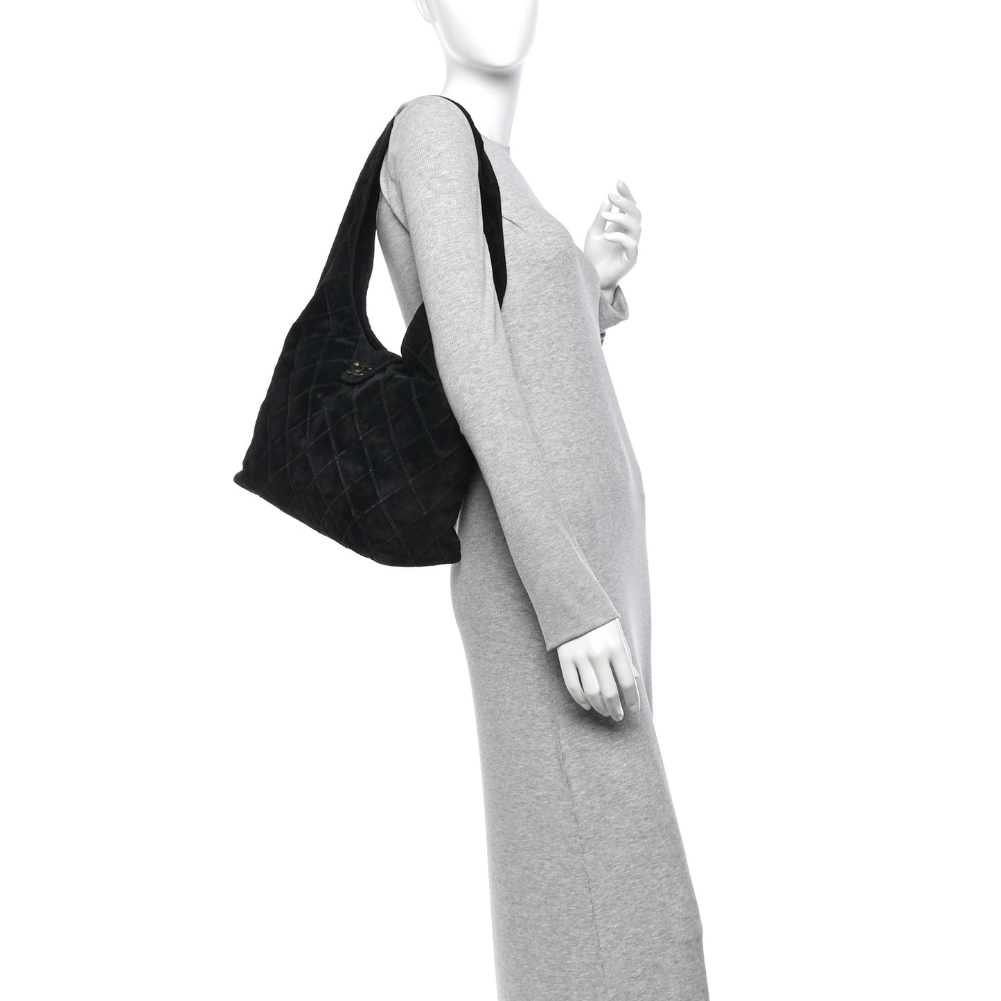 Suede Stitched Hobo Black