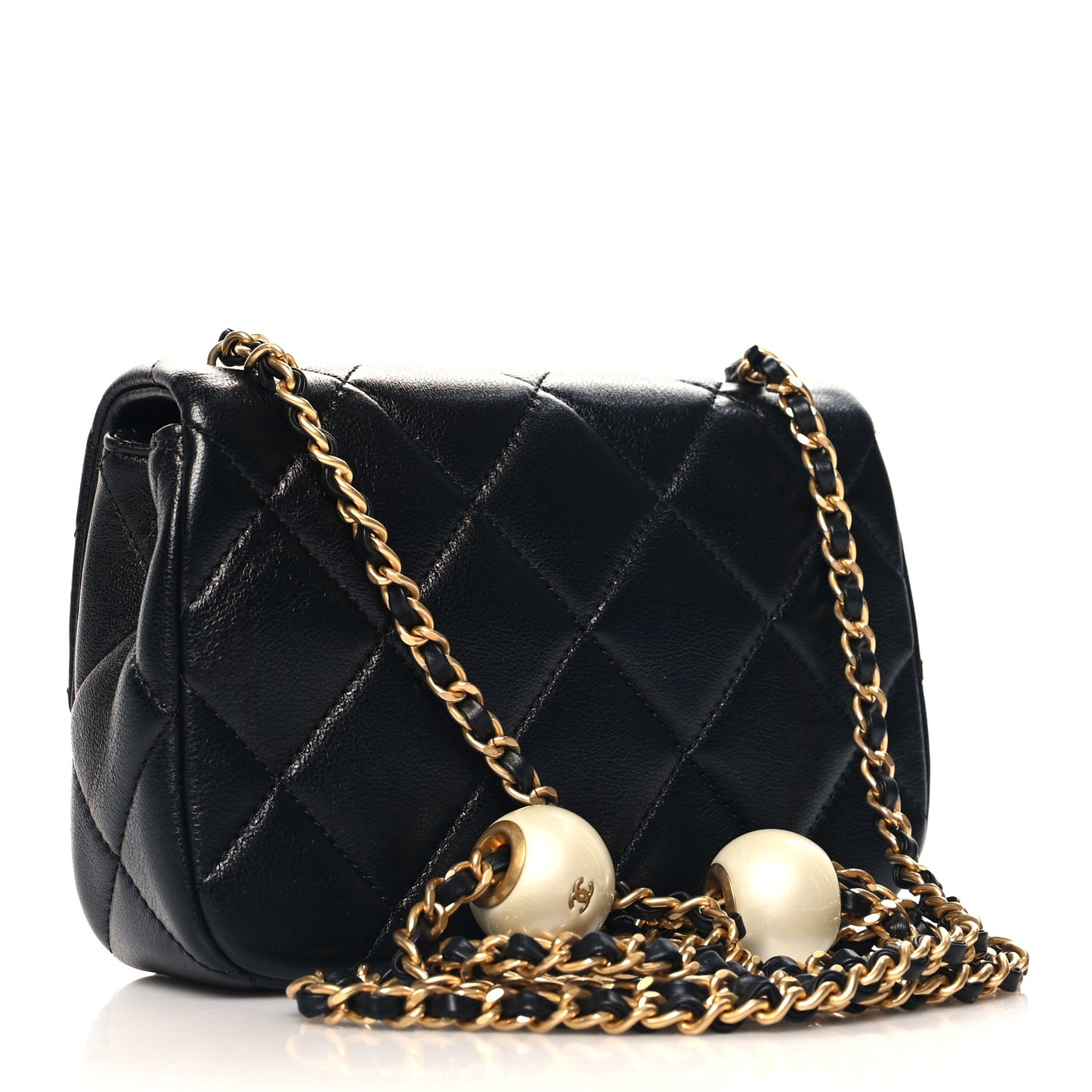 Lambskin Quilted Pearl Small Flap Black