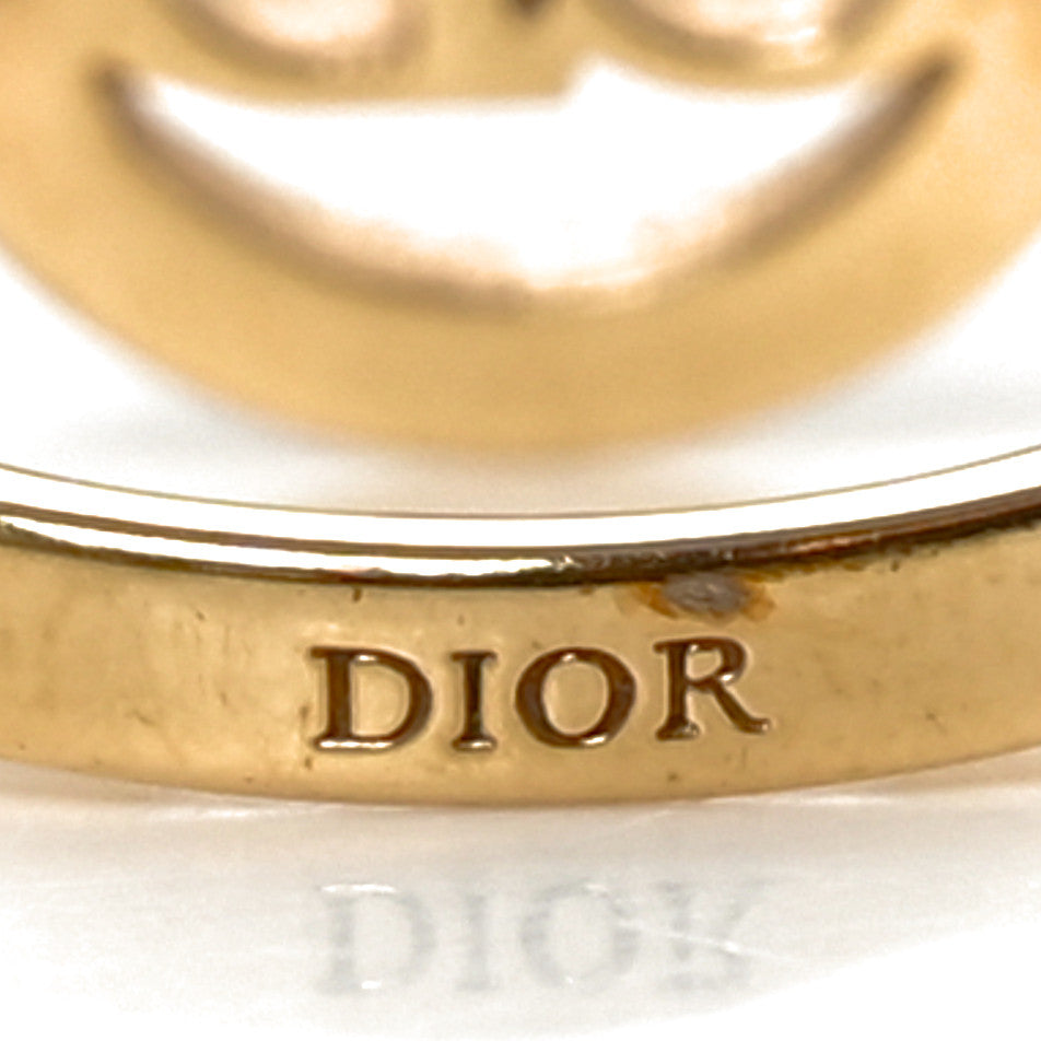 Christian Dior Metal Crystal Round CD Ring M 50 5.25 Gold 4 of 5