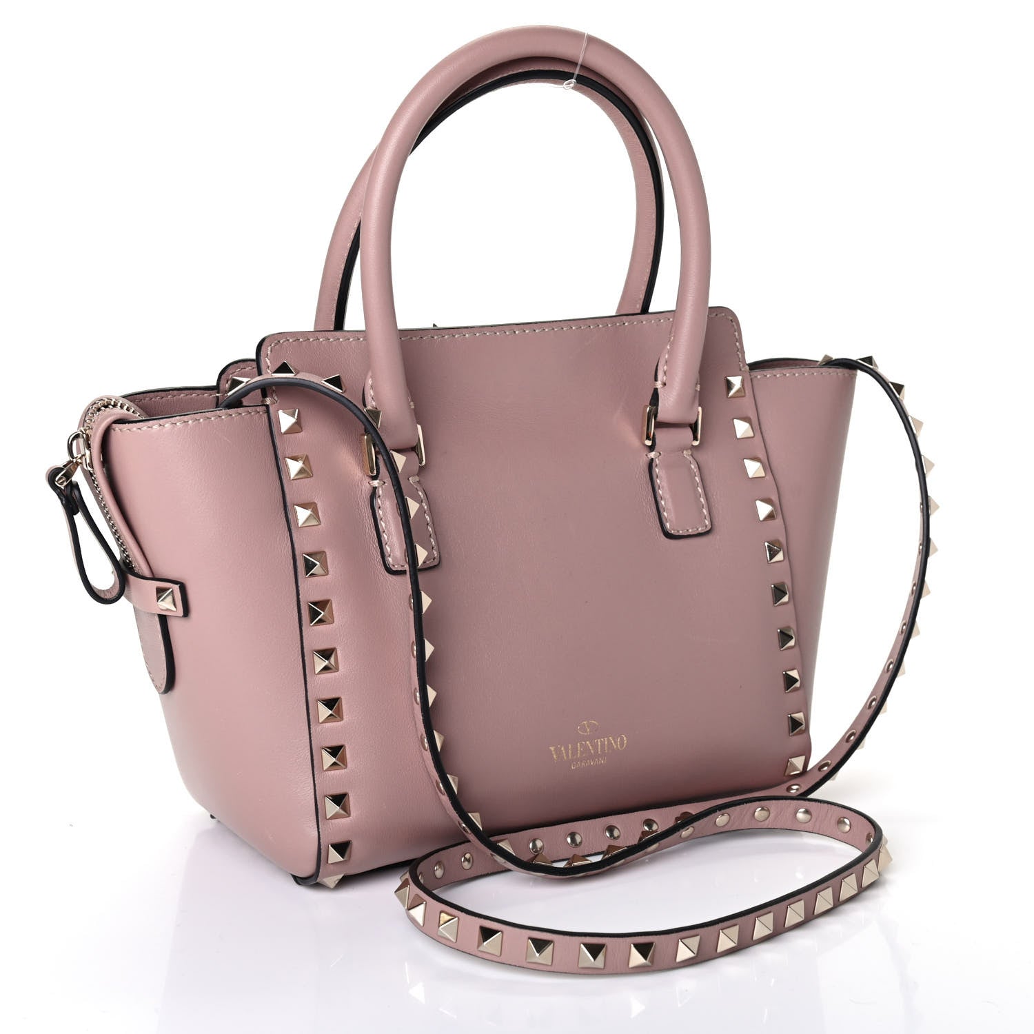 Valentino Garavani Vitello Mini Rockstud Double Handle Tote Poudre 2 of 4