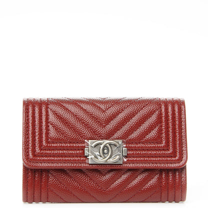 Chanel Caviar Chevron Quilted Flap Boy Card Holder Dark Red 1 of 8