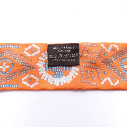 Hermes Silk Kelly En Perles Twilly Orange Bleu Gris Perle 3 of 3