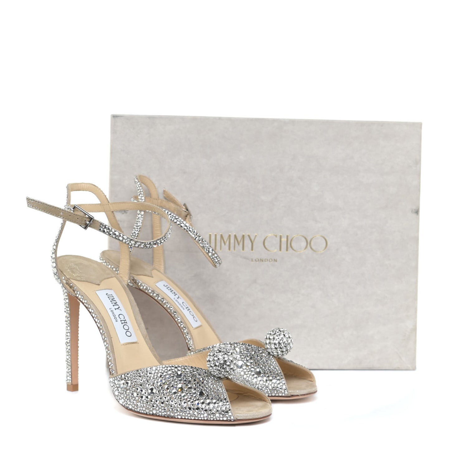 Crystal Shimmer Suede Sacora 100 Sandals 41 Nude