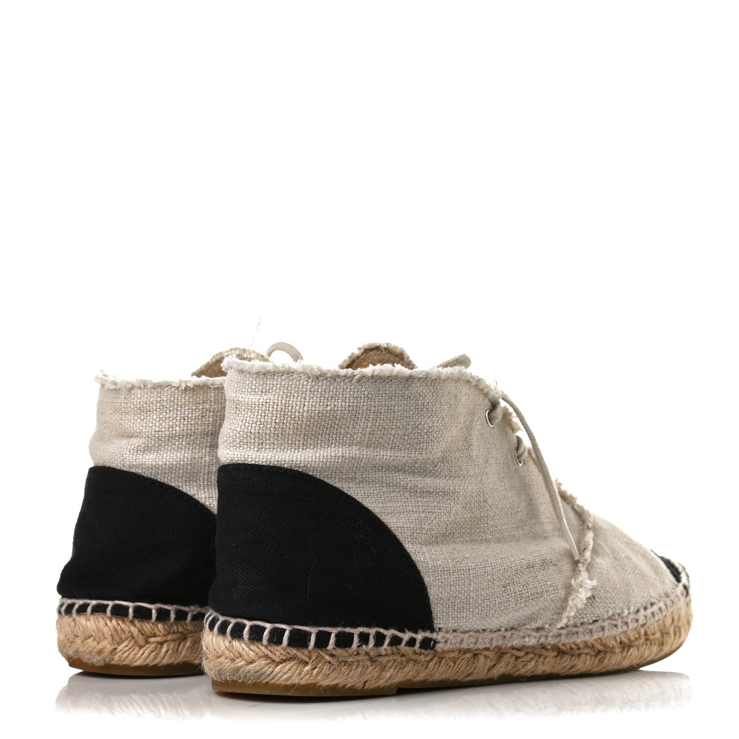 Chanel Fabric Lace Up High Top Espadrilles 40 Beige Black 4 of 13