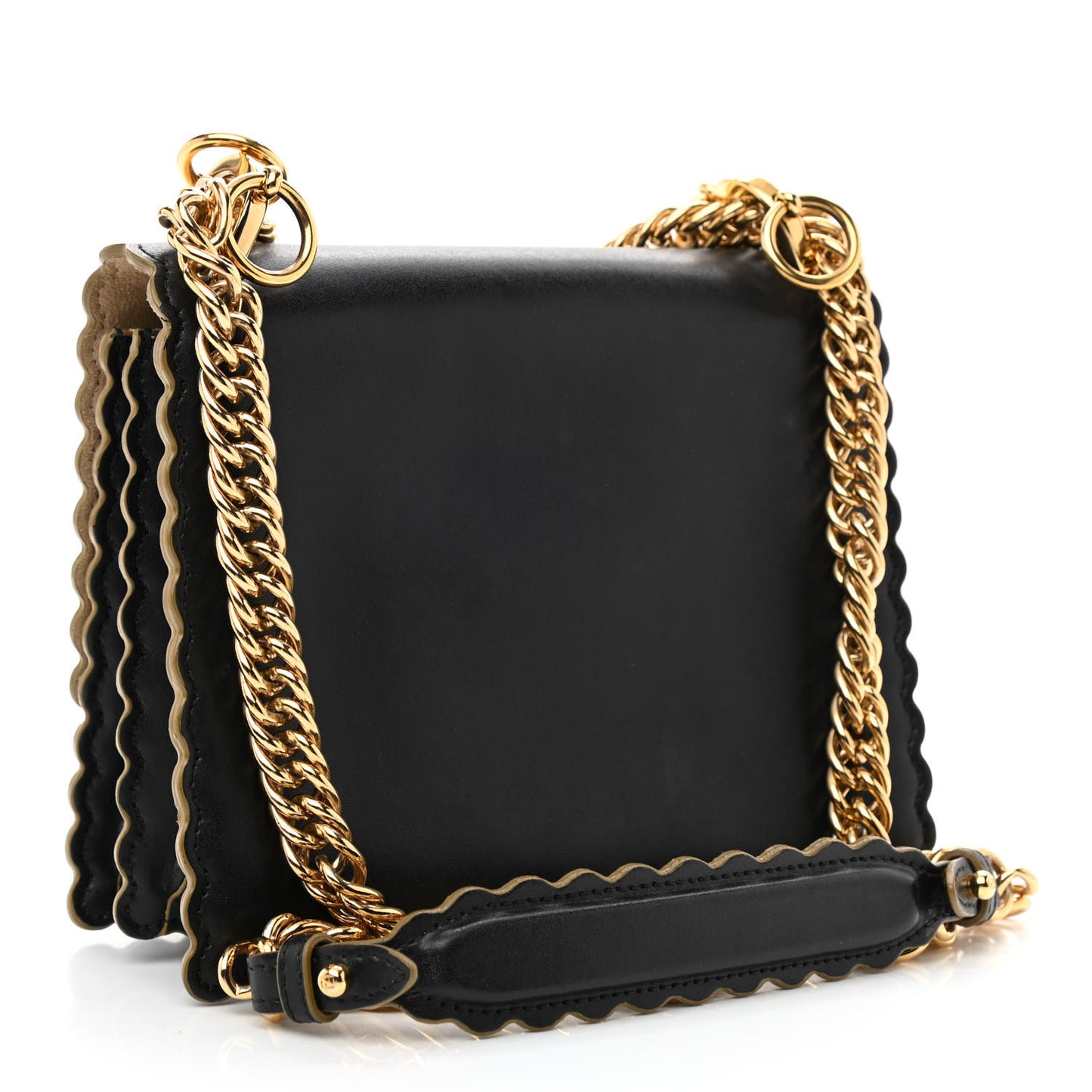 Vitello Liberty Scalloped Studded Small Kan I Shoulder Bag Black