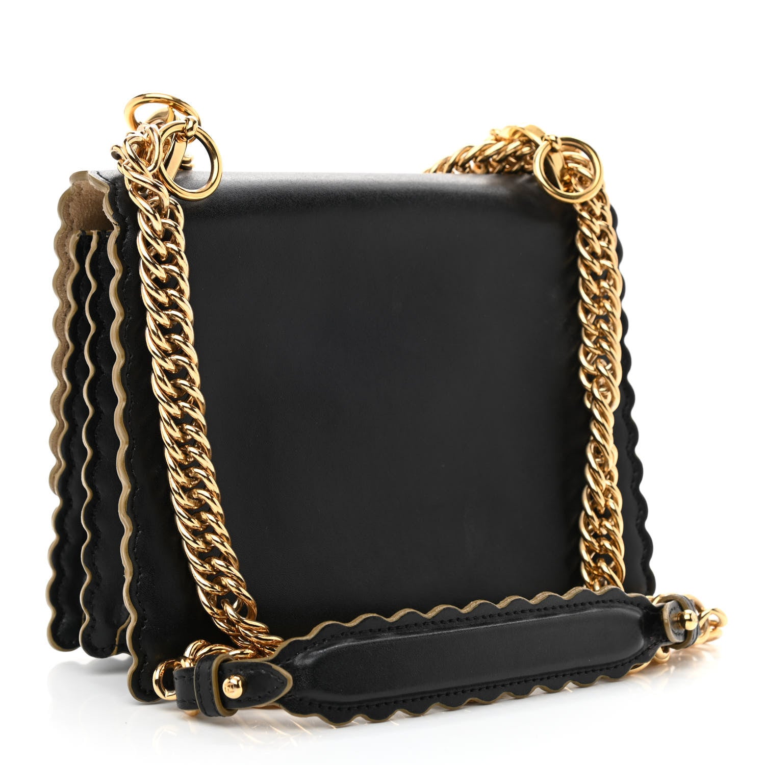 Fendi Vitello Liberty Scalloped Studded Small Kan I Shoulder Bag Black 3 of 10