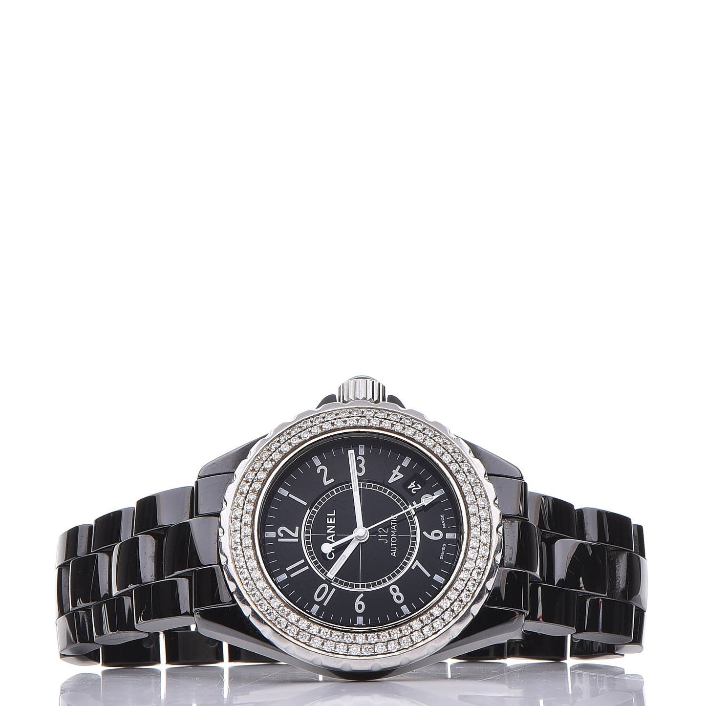 Stainless Steel Ceramic Diamond Pave Bezel 38mm J12 Automatic Watch Black