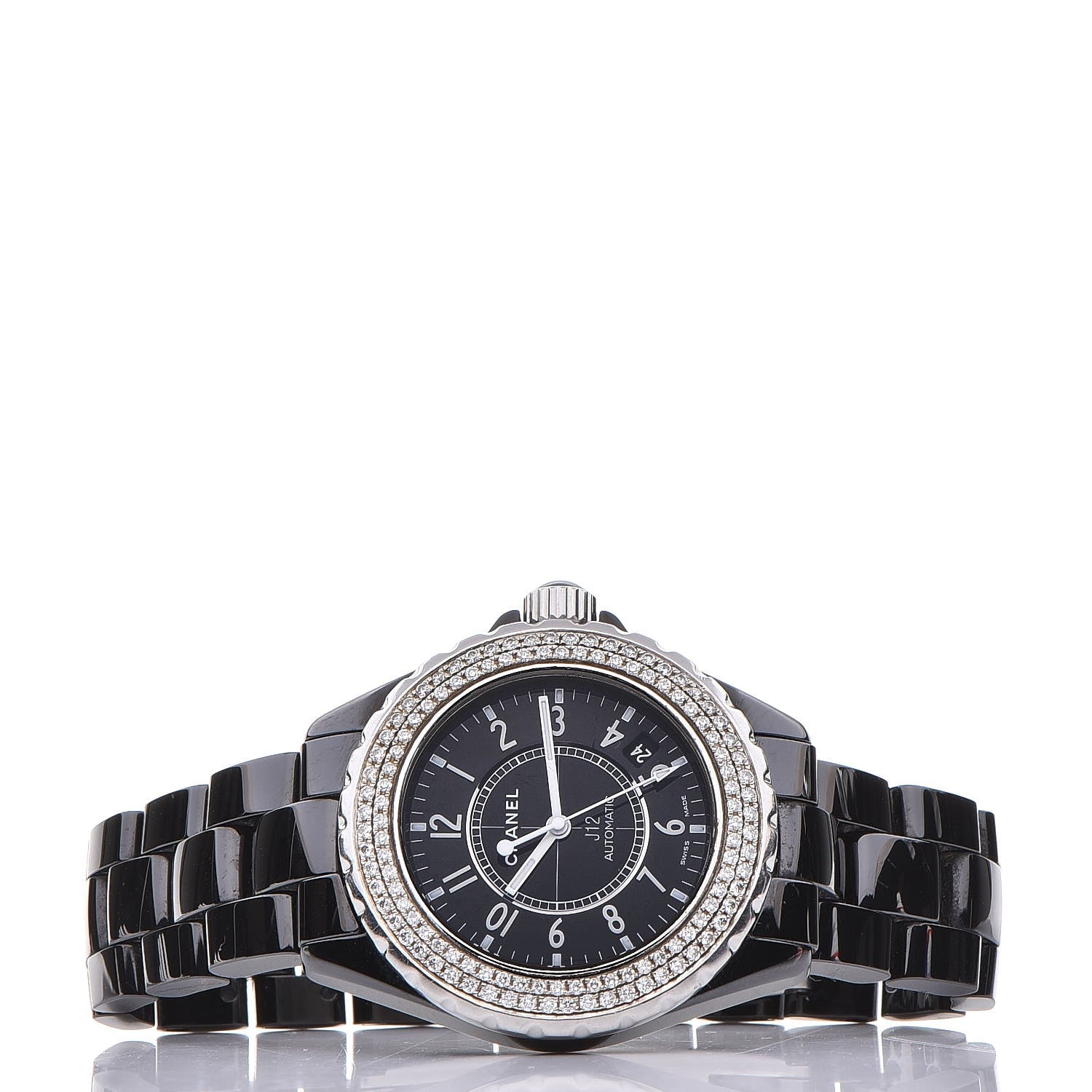Chanel Stainless Steel Ceramic Diamond Pave Bezel 38mm J12 Automatic Watch Black 3 of 7