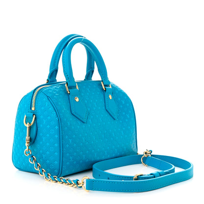 Louis Vuitton Calfskin Nanogram Embossed Speedy 20 Bleu 3 of 10