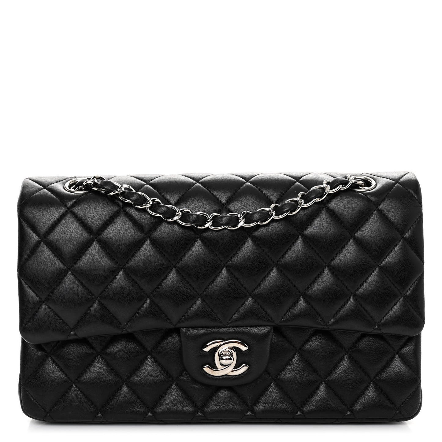 Lambskin Quilted Medium Double Flap Black