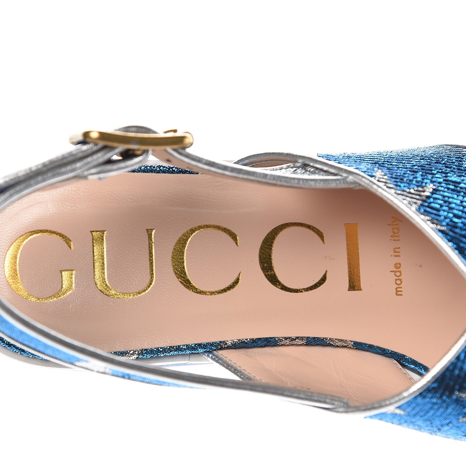 Gucci Lurex Starry Sky Crossover Platform Sandals 37.5 Bleuette Silver 6 of 8