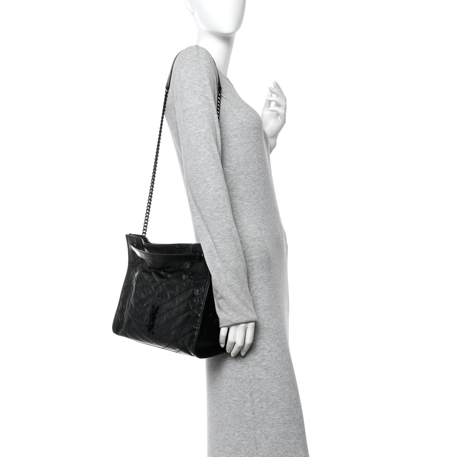 Saint Laurent Crinkled Calfskin Matelasse Monogram Medium Niki Shopper Tote Black 2 of 12