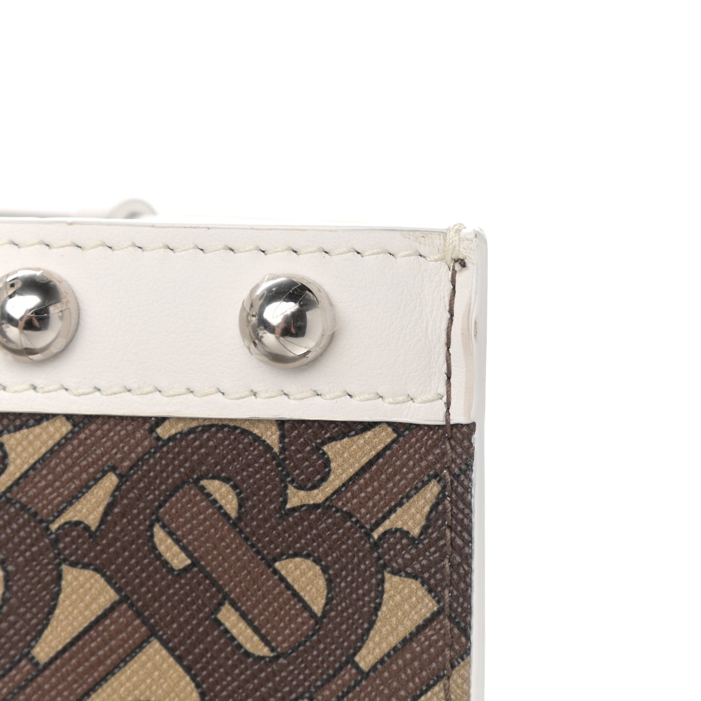 E-Canvas Monogram Studded Small Portrait Tote Bag White