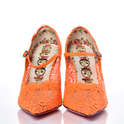 Gucci Lace Pizzo Venice Pumps 38.5 Orange Fluo 2 of 8