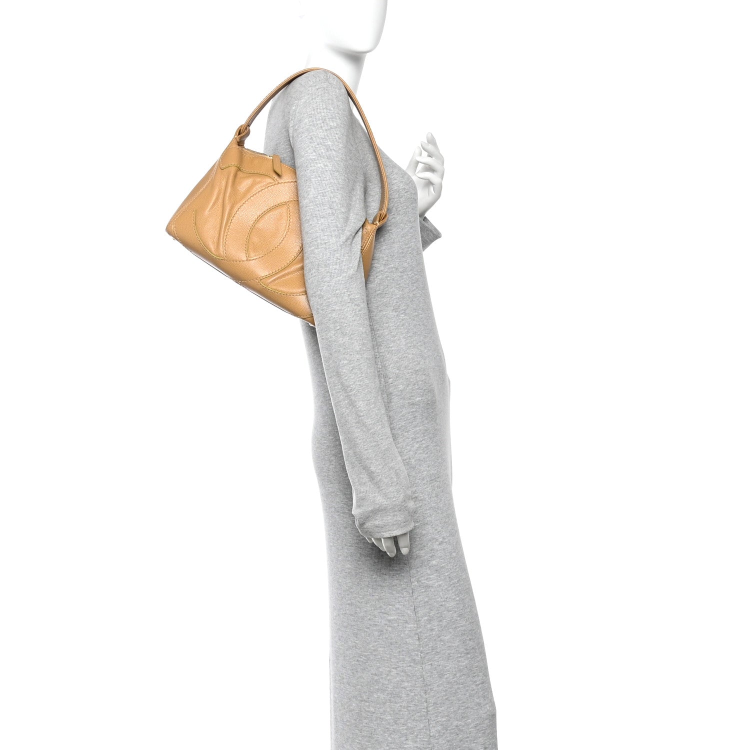 Chanel Caviar CC Stitched Shoulder Bag Beige 2 of 12