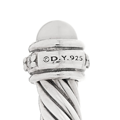 David Yurman Sterling Silver Cultured Pearl Diamond 4mm Cable Classics Bracelet 3 of 4