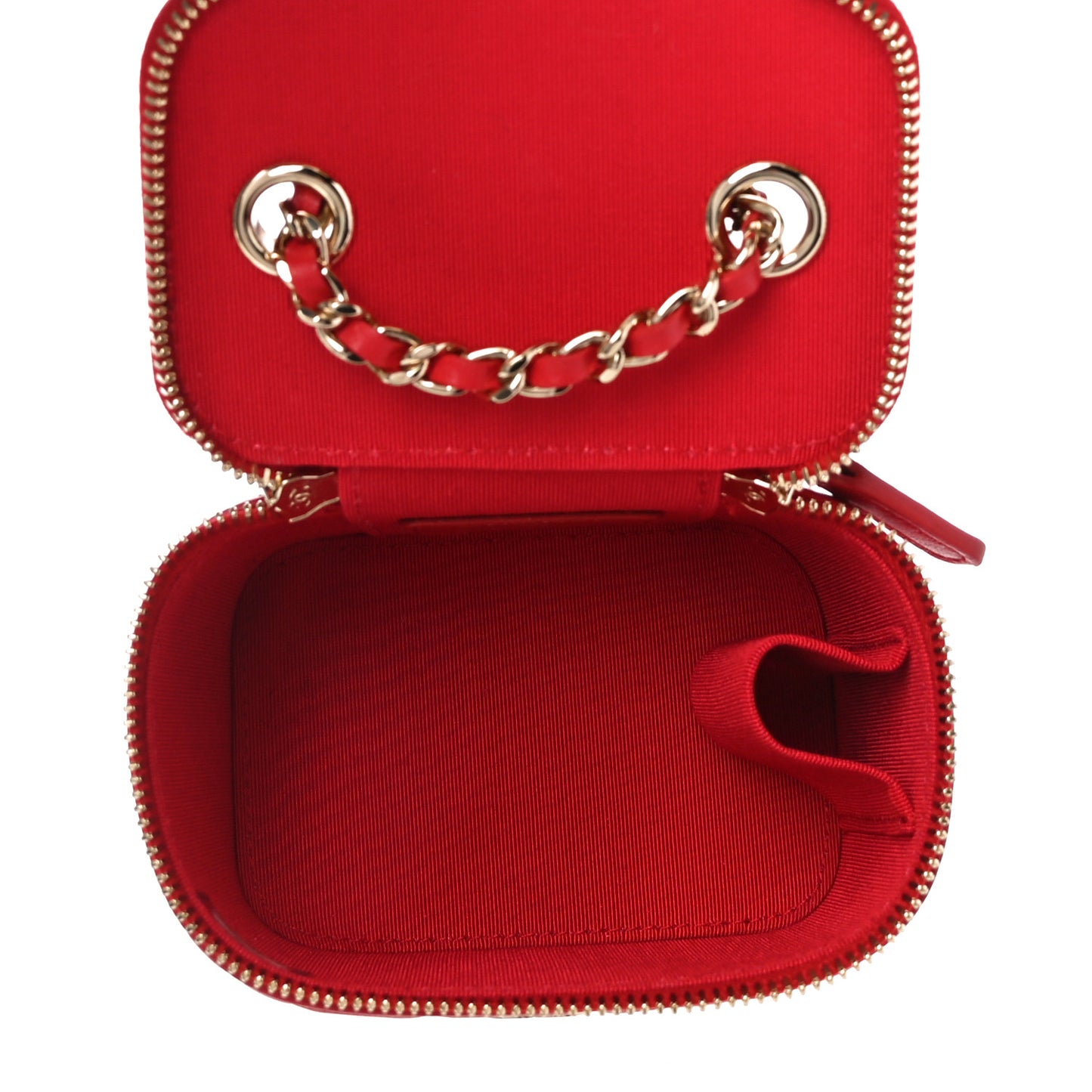 Lambskin Camellia Embossed Mini Vanity Case With Chain Red