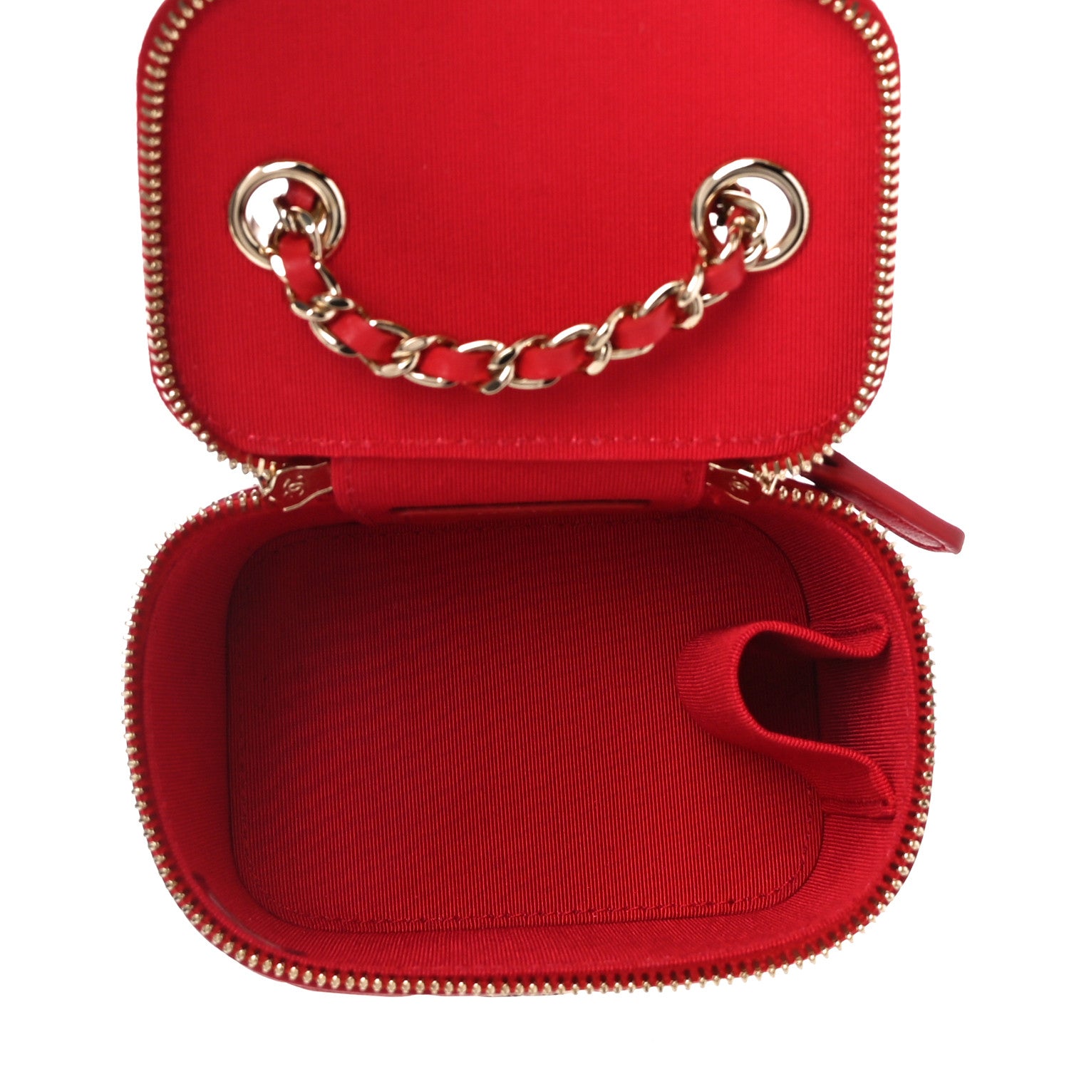 Chanel Lambskin Camellia Embossed Mini Vanity Case With Chain Red 7 of 11