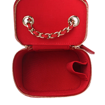 Chanel Lambskin Camellia Embossed Mini Vanity Case With Chain Red 7 of 11