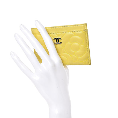 Chanel Goatskin Camellia Embossed Card Holder Yellow 2 of 12