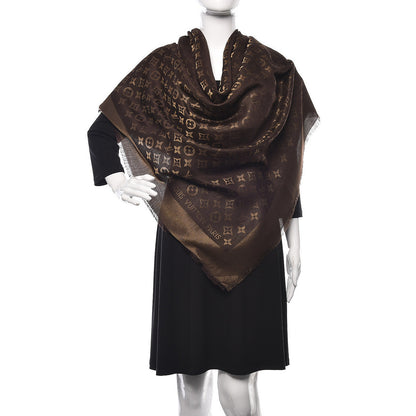 Louis Vuitton Silk Lurex Wool Monogram Shine Shawl Brown 2 of 4