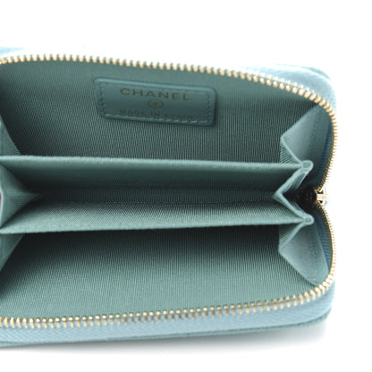 Chanel Caviar Flat Chevron Quilted Zip Coin Purse Green 5 of 10