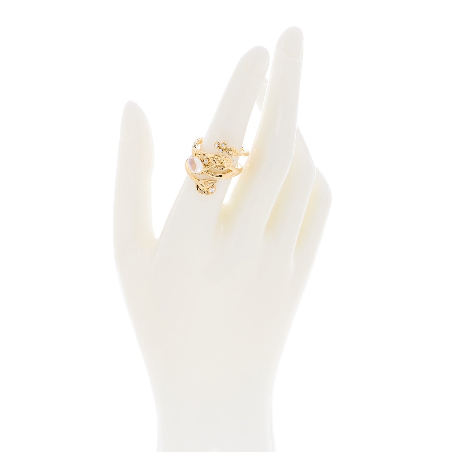 18K Yellow Gold Diamond Moonstone Vine Wrap Ring 53 6.5