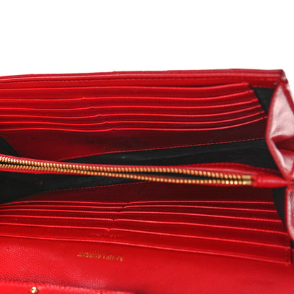 Saint Laurent Grain De Poudre Matelasse Chevron Monogram Chain Wallet Rouge Eros 5 of 14