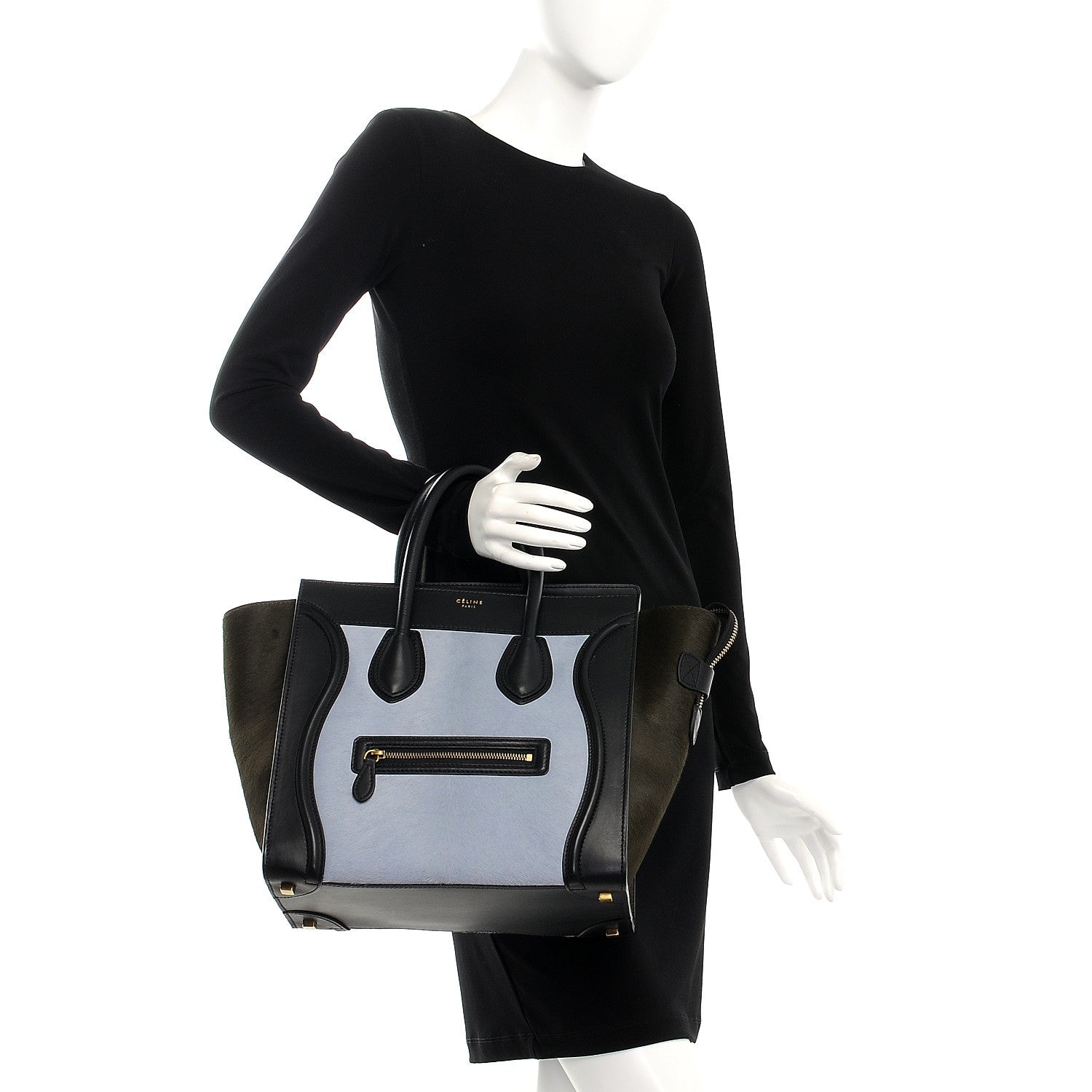 Celine Pony Hair Mini Tri-Color Luggage Baby Blue 2 of 8