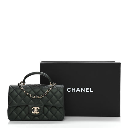 Chanel Iridescent Lambskin Quilted Mini Top Handle Rectangular Flap Dark Green 11 of 11