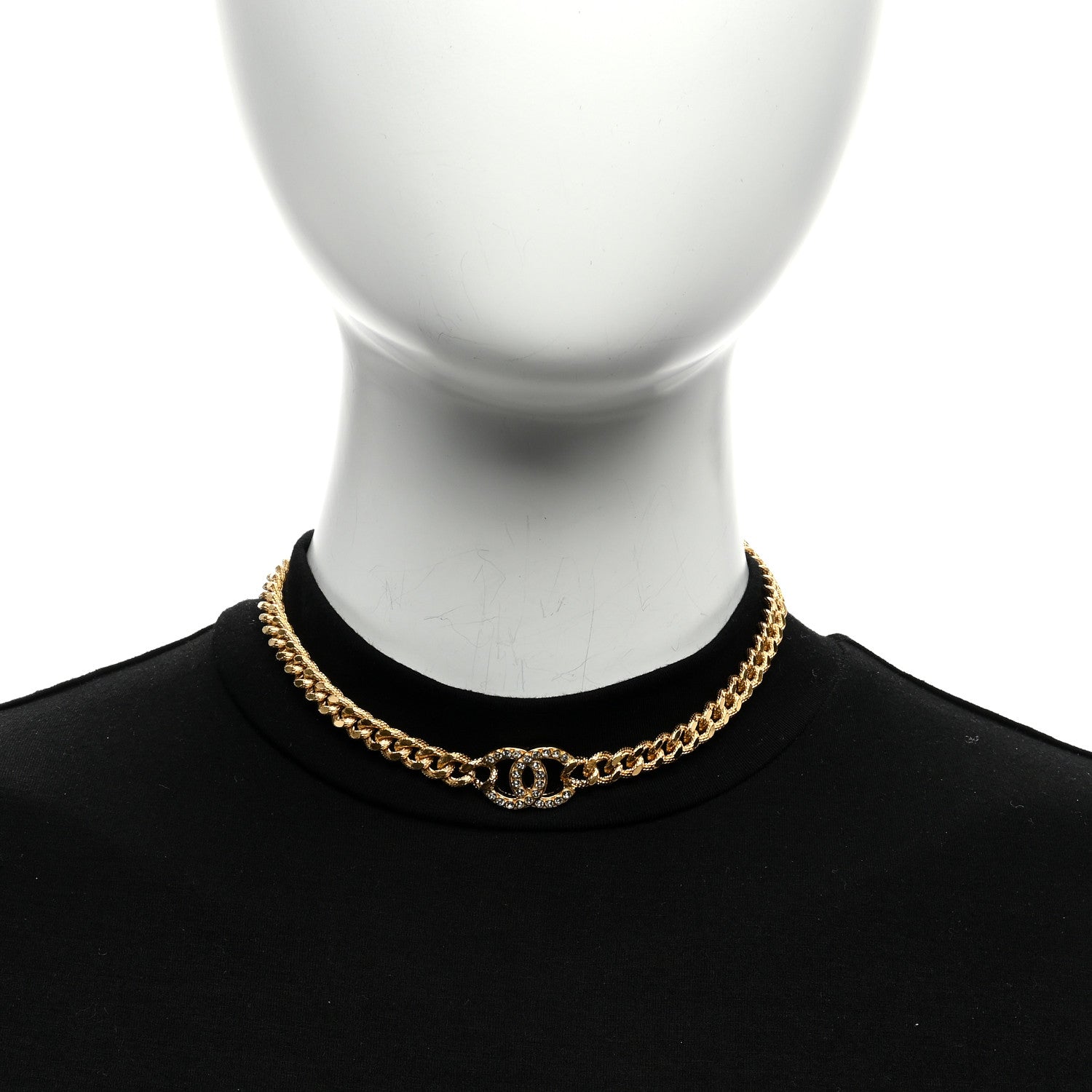 Chanel Crystal Chain Link CC Choker Necklace Gold 5 of 5