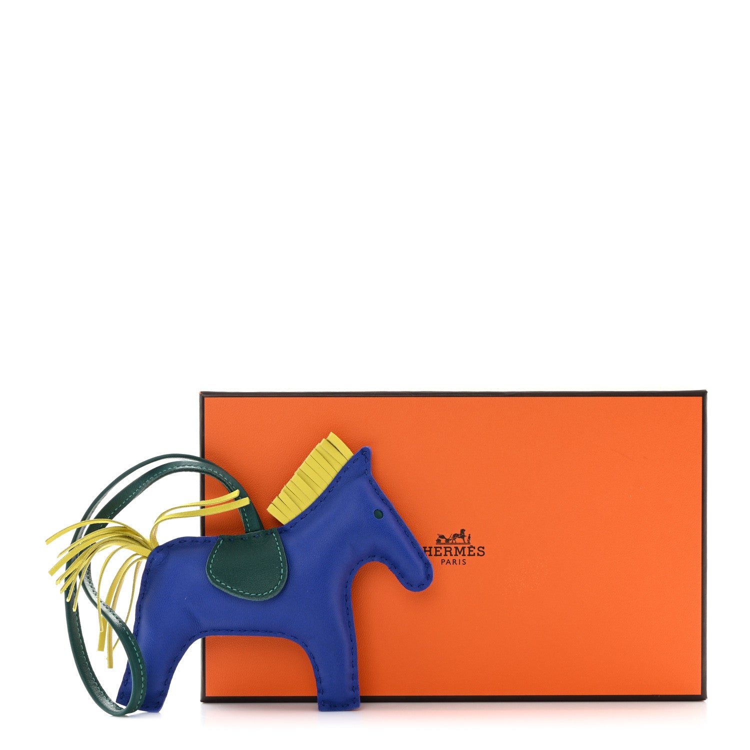 Hermes Milo Lambskin Grigri Rodeo Horse Bag Charm MM Bleu Electrique Malachite Lime 4 of 4